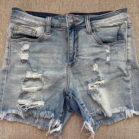 Women's Midrise Distressed Jean Shorts (Light Denim) - Picture 1 of 3
